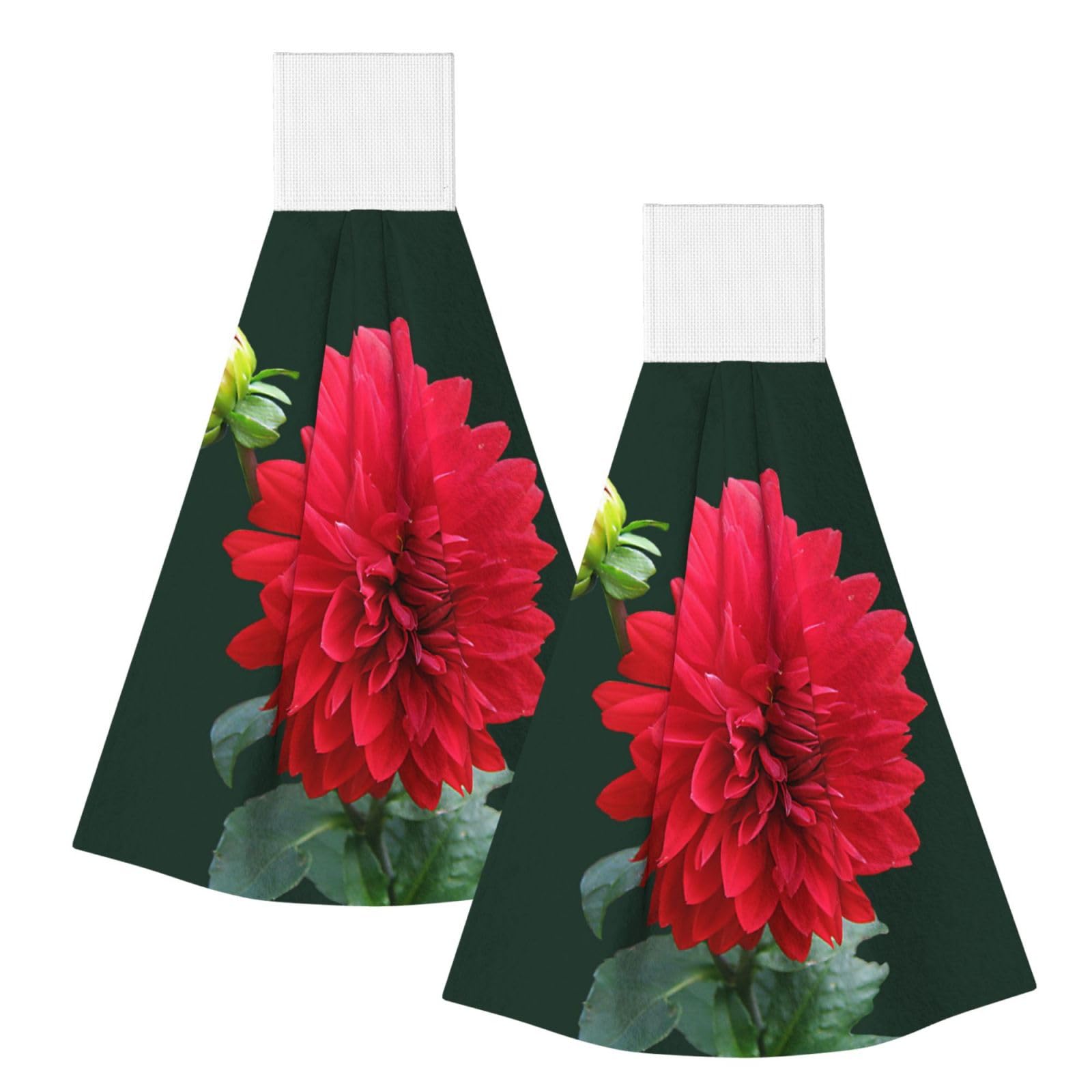 DOPKLNA Red Dahlia, 2 Pcs Hanging Coral Fiber Hand Towels for Bathroom, Absorbent Kitchen Towels
