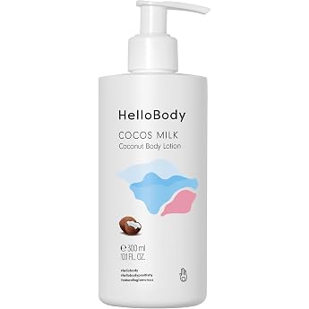 HelloBody Cocos Milk Moisturising Body Lotion 300 ml - Coconut Body Lotion with Organic Coconut Oil Mango and Shea Butter - Body Lotion for Dry Skin - Natural Skin Care