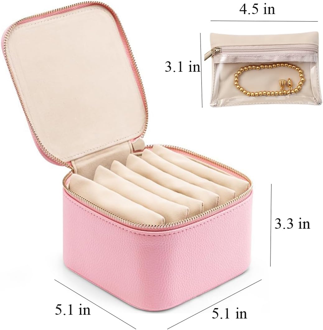 Leather Jewelry Boxes for Travel, leather jewelry travel case, small jewelry pouchs zipper for women, travel jewelry bag organizer (Green) image 3