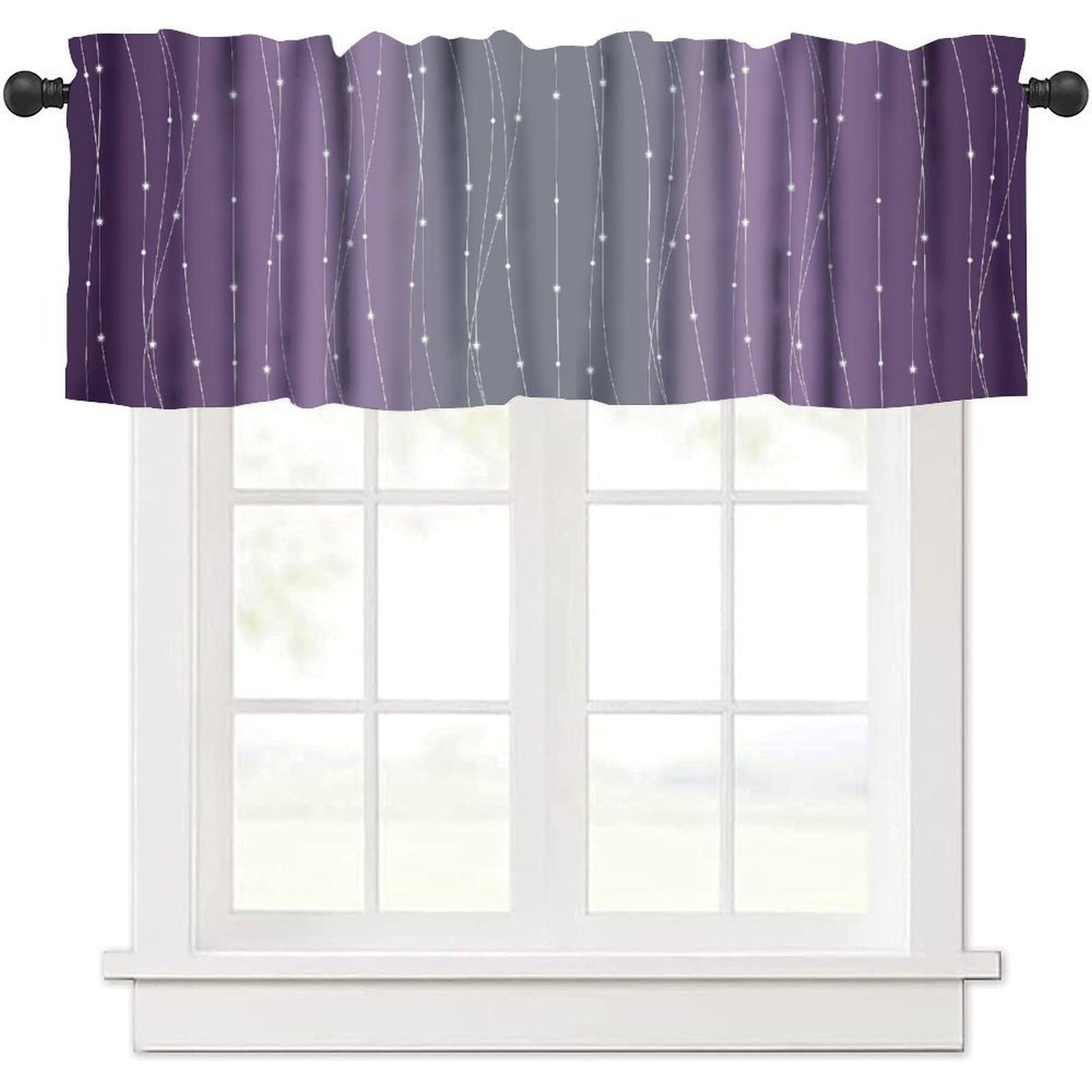 moderw Purple Grey Window Valance Curtains Purple Bluish Gray Ombre Window Treatments Geometric Wavy Stripe Aesthetics Abstract Gradien Curtain Valance for Living Room Kitchen 54x18inch