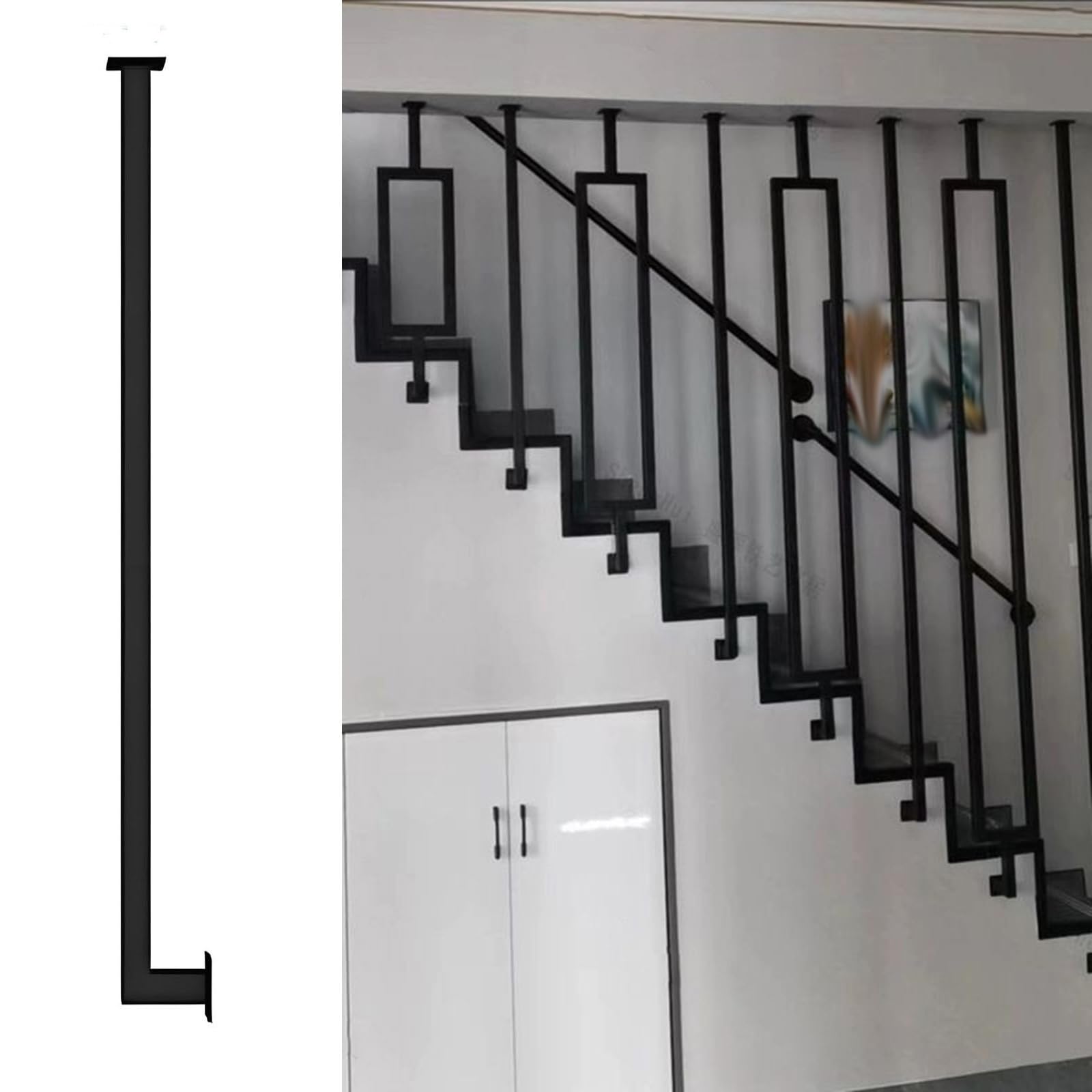 Chzdpp Black ( B ) Customizable Balusters For Staircase, Side-Mounted Metal Baluster For Level And Slope Staircases, Household Stair Balusters Post For Prevent Falling(Black (B),190Cm/74.8Inch)