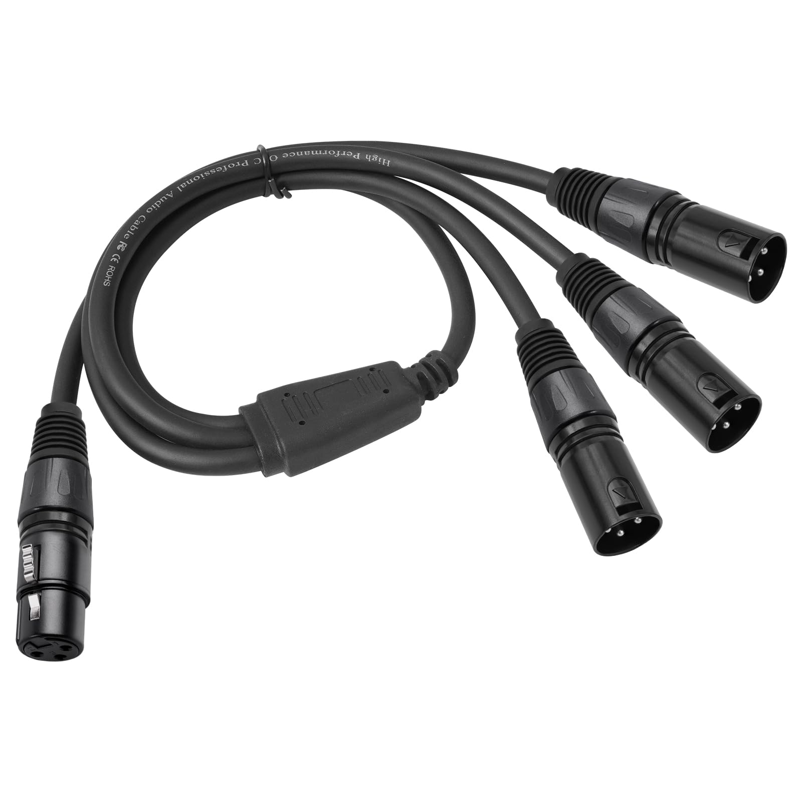 Cable divisor XLR, 2 pies, divisor XLR 1 hembra a 3 macho, audio profesional, divisor de micrófono equilibrado para estudio de grabación, podcasting de sonido en vivo, 0,6 m