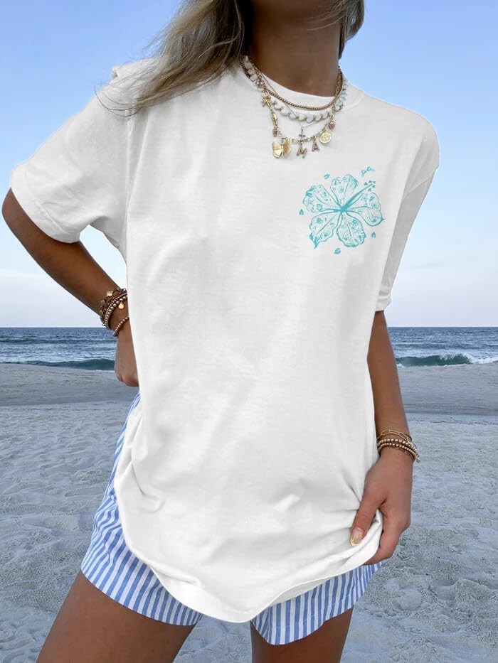 Women Teens Oversized Graphic Tee Shirts Y2k Short Sleeve Floral Aesthetic Tshirt Top Summer Cute Preppy Clothes - Image 7