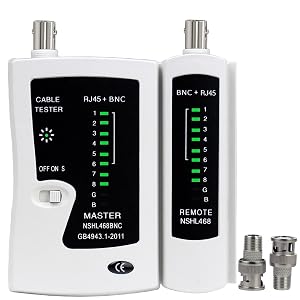 Coaxial(Coax) Tester Portable BNC RJ59 and F-Style RJ45 Ethernet CAT5/CAT6/Coax Continuity Cable Tester Wire Checker Tool,with F Female Adapters