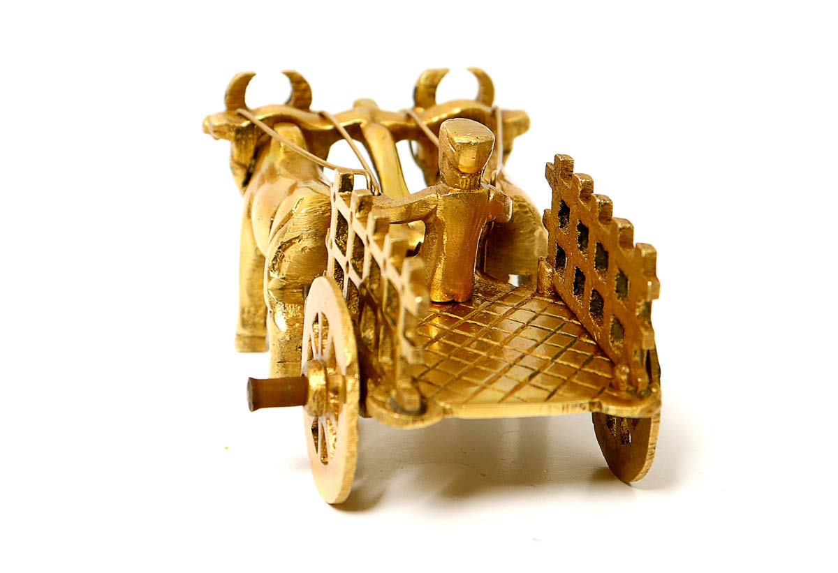 Vintage Brass Bullock Cart Statue - Home Decor -5