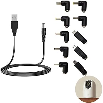 Hollow Connector 5V USB Cable to DC Male Adapter Cable Charging Cable 10 in 1 Plug 5.5 mm x 2.1 mm Universal Charging Cable for Cameras LED Strip Routers TV Box Tablets Webcam Router Recorder