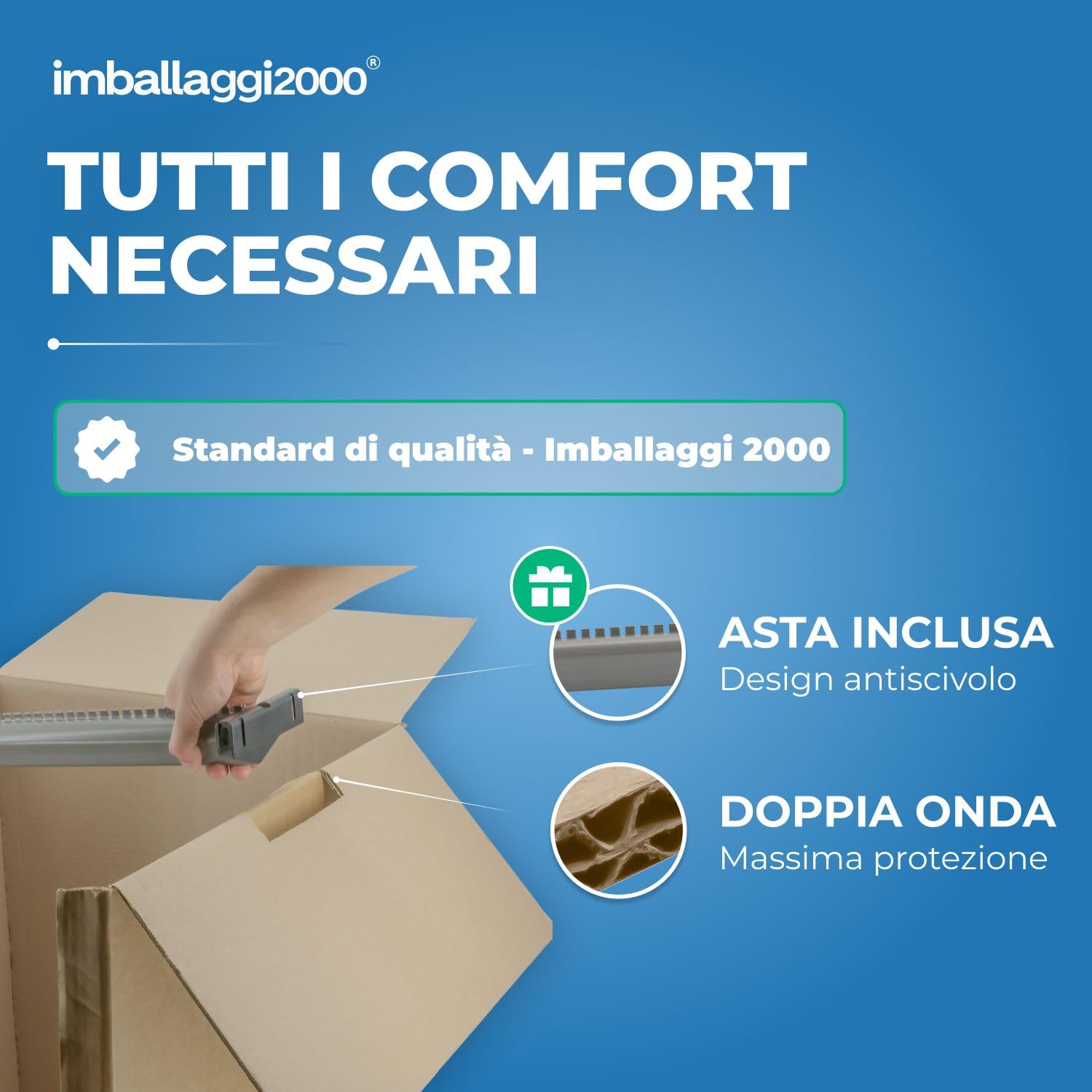 IMBALLAGGI 2000 - Scatole Cartone Porta Abiti con Barra Appendiabiti - 50x50 cm h 110 cm - Scatoloni per Trasloco Armadio - 5 Pezzi