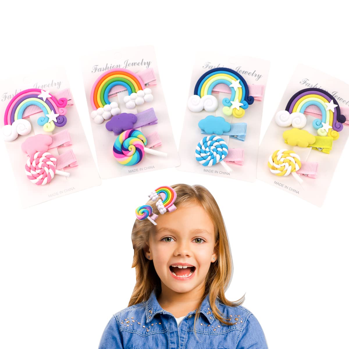 Hair Clips for Girls, Artibox 12 PCS Rainbow Hair Accessories Candy Cloud Barrettes Lollipop Clips Hairpins No Slip Alligator Clips for Toddlers Baby Girls Kids Children (Rainbow-Clips-12PCS-QX)