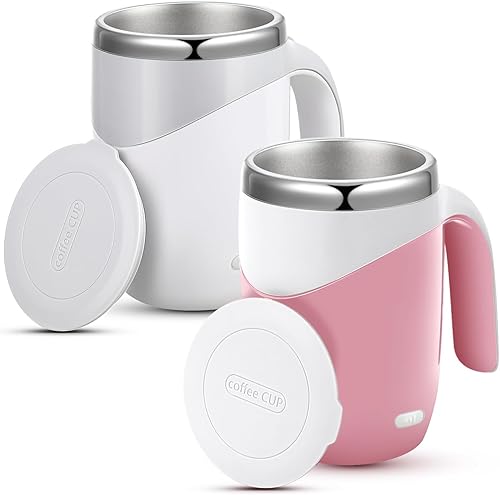 Patelai 2 tazas de café autoagitables a granel, taza de mezcla a granel de acero inoxidable de 13.5 onzas, taza magnética automática de viaje, para