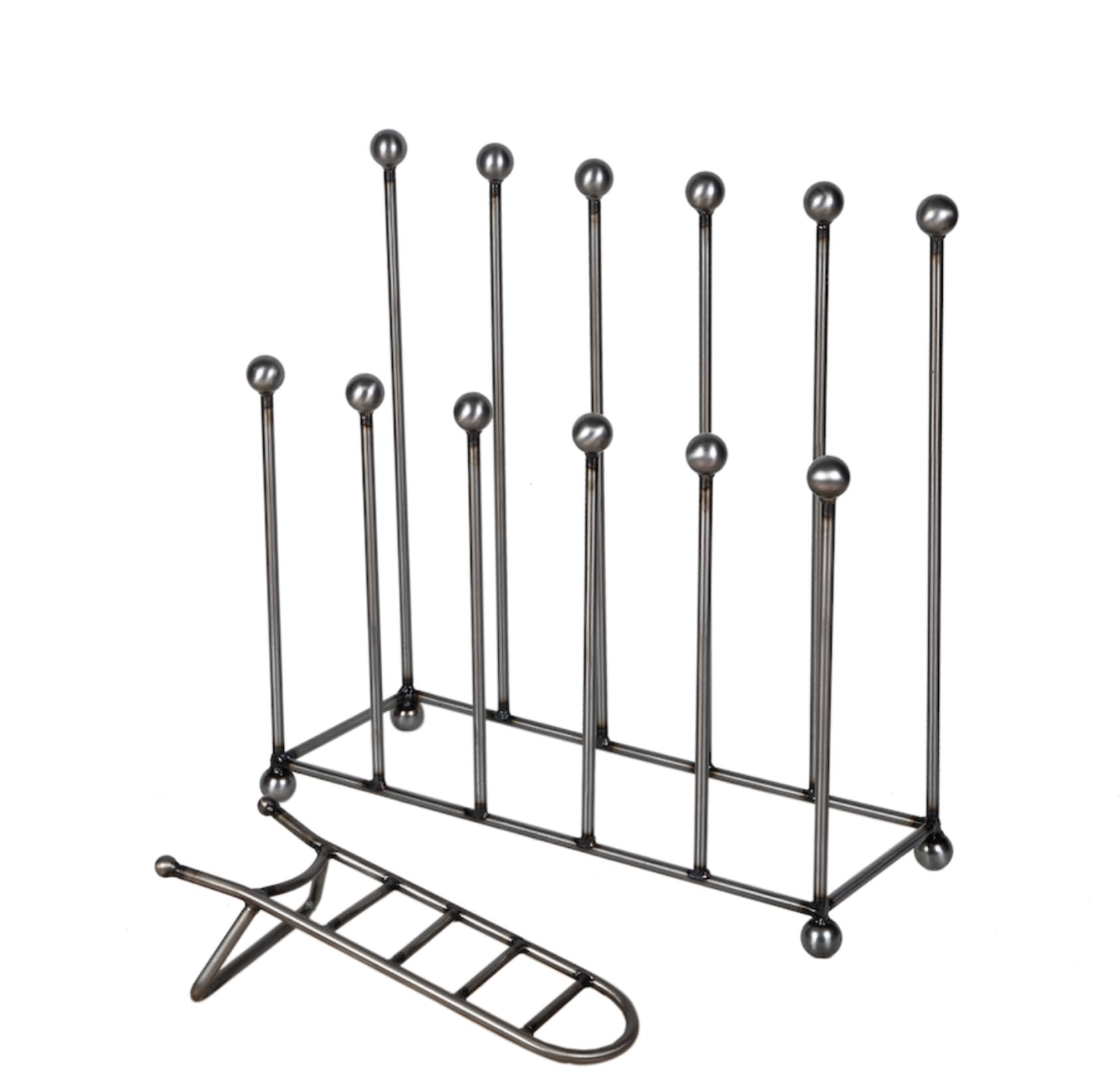 Loft1850 Pewter Lynton 6 Welly Boot Stand & Boot Jack | 6 Welly Boot Rack | Iron Welly & Boot Stand | Boot Storage | Wellington Boot Organiser