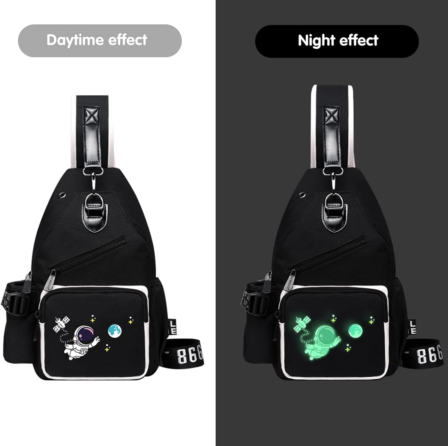 Sling Bag for Teen Boys, Luminous Chest Pack Waterproof Travel Shoulder Backpack (Astronaut)