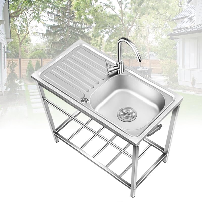 Fregadero De Cocina De Acero Inoxidable Con Grifo, 75 X 40 X 75 Cm, Fregadero Comercial