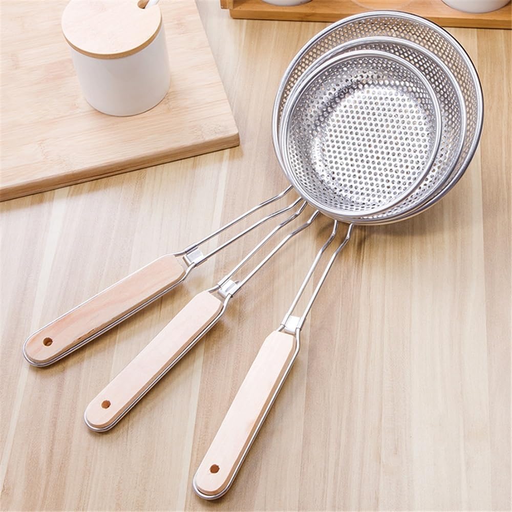 Cesta para freidora Cesta for freír de acero inoxidable con mango madera(Grande)