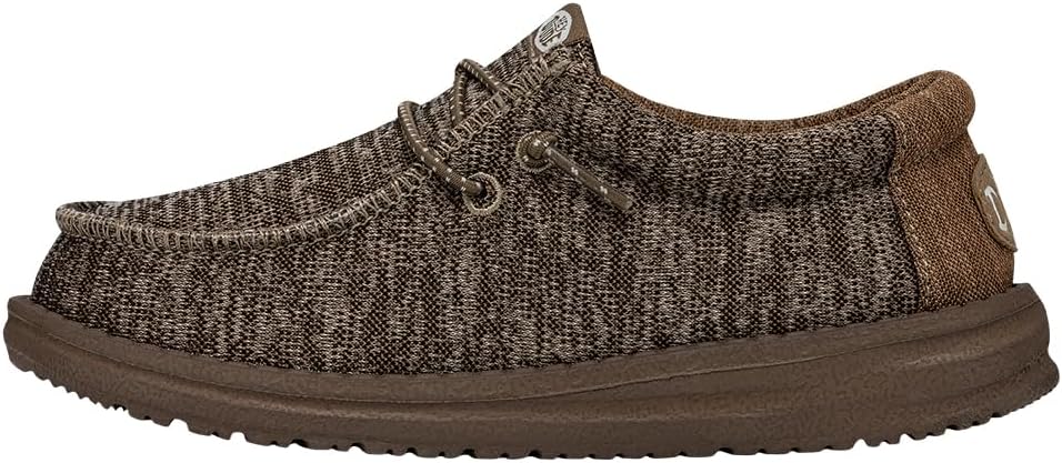 Hey Dude Wally Youth Sport Knit Walnut Size 5 | Kids Shoes | Kids Slip-on Loafers | Comfortable & Light-Weight