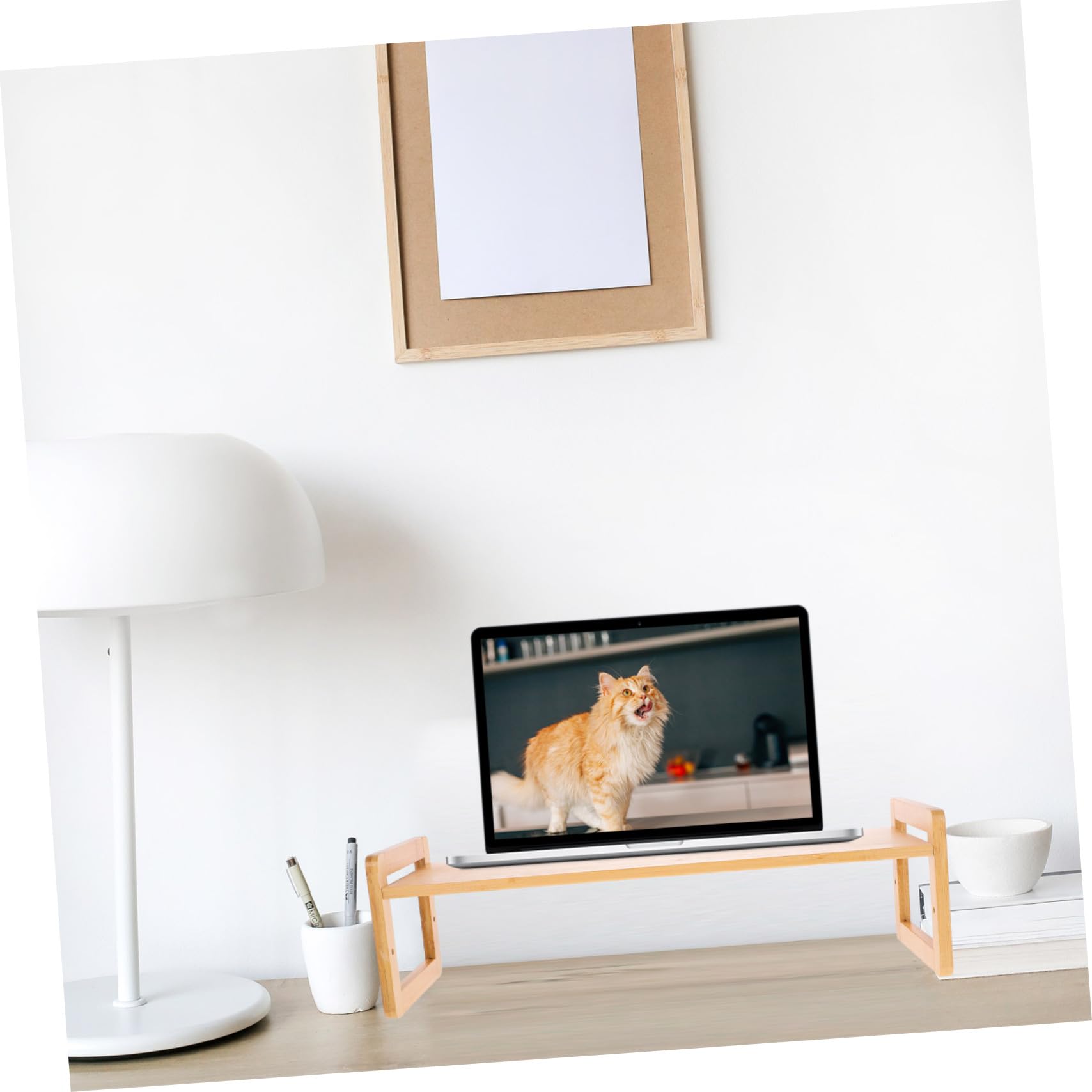 Supporto Monitor da Scrivania in Bamboo Ergonomico Rialzo Compatto per Computer con Elevata capacità di Carico Regala Benessere e Migliora l’Assetto per Ufficio e Casa