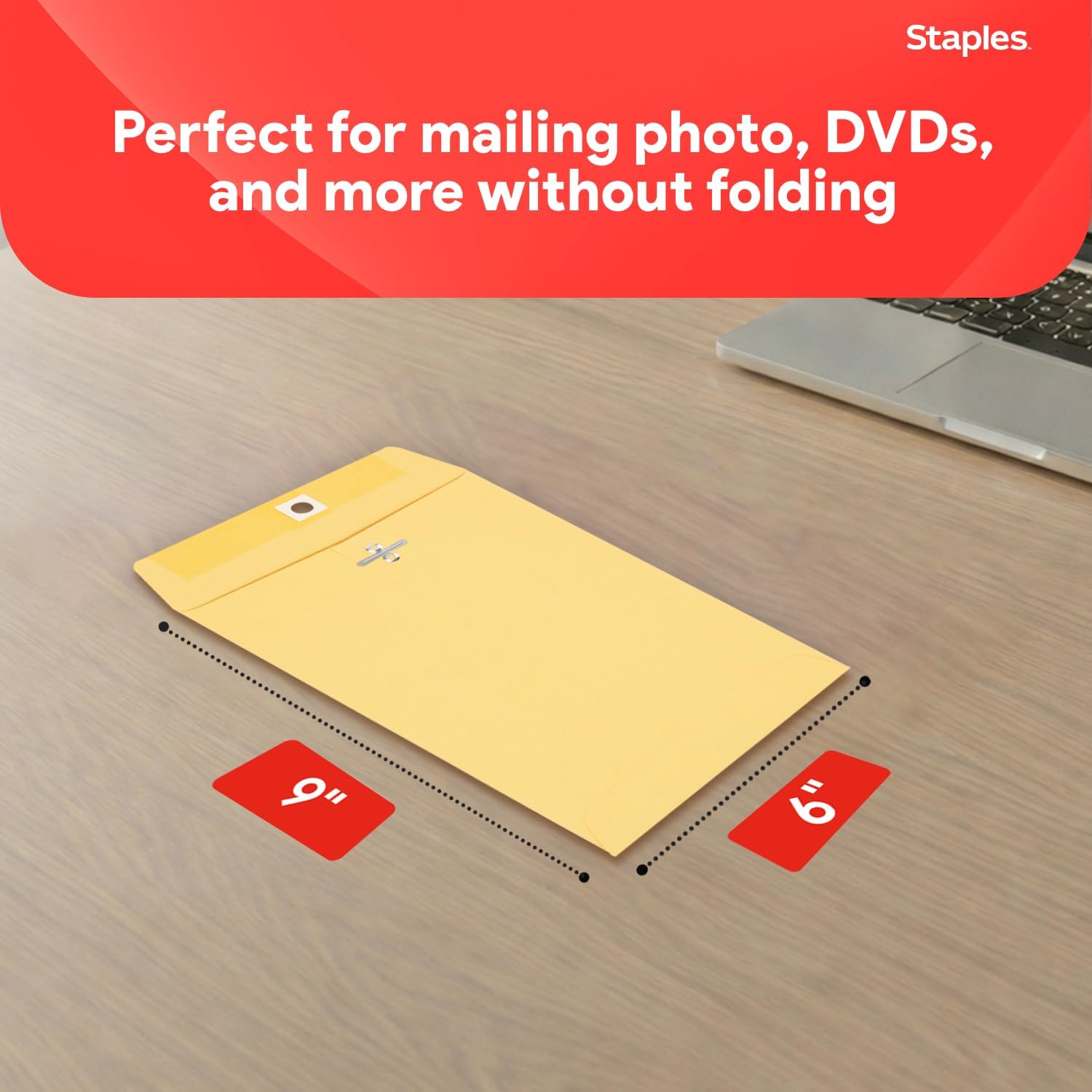 Staples 6 x 9 Kraft Clasp Envelopes, Brown, Moistenable Gummed Seal with Reinforced Metal Clasp, Heavyweight Catalog Mailers, 100/Box