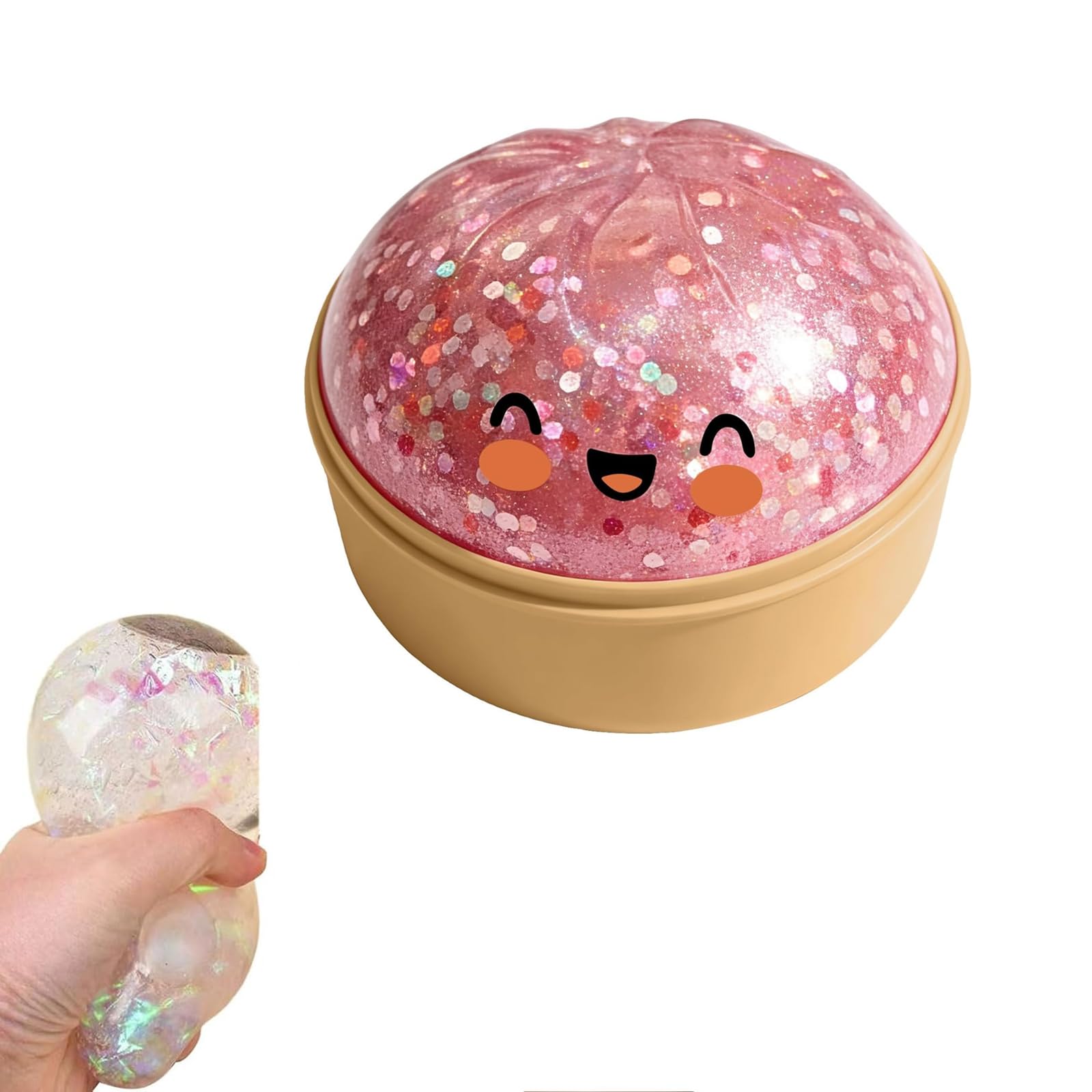 Giant Dumpling, 10cm Glitter Dumpling with Steamer Box, Soft Dough Dumplings Stress Balls, Colorful Sensory Fidget (E)