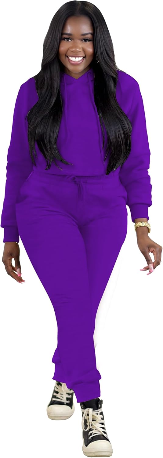 TOPSRANI Womens Two Piece Outfits Bodycon Tracksuit Sweatsuits Hoodie Solid Jogger Biker Workout Lounge Long Sleeve Pant Sets - Image 2