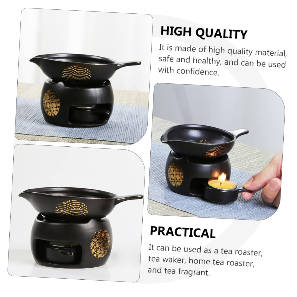 Horno de Té Mini de Cerámica Negro, 1 Juego, para Casa | Dispositivo para Despertar el Té, Decoración de Escritorio, Accesorio de Té