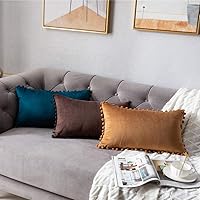 Vista 168 de 2 fundas para cojín decorativo de terciopelo con pompones