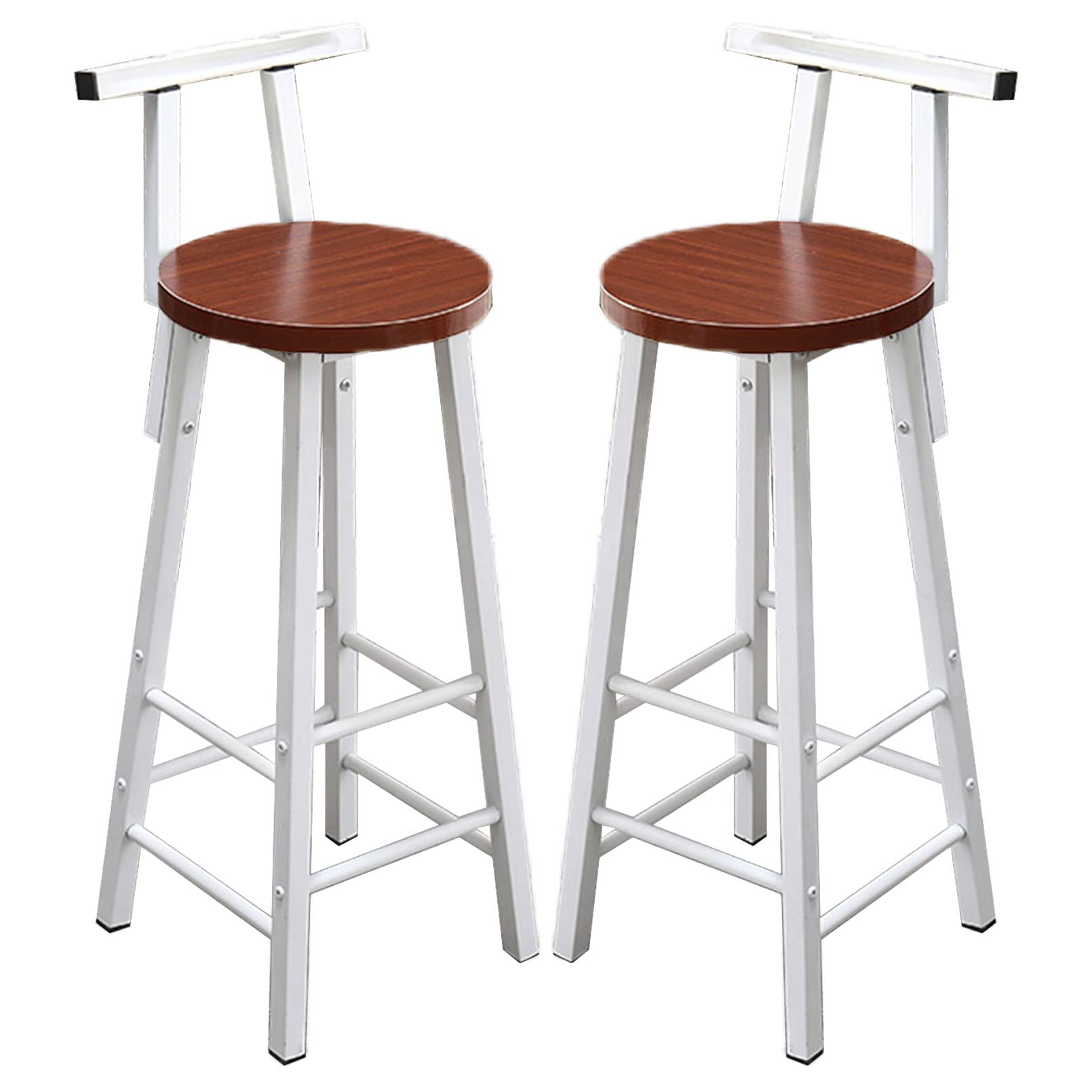 Taburetes de Bar Juego de 2 Piezas Mostrador de Cocina Desayuno Asiento de Madera Sillas de Bar Patas de Metal Taburetes de Bar Taburetes Altos Blancos con respaldos y reposapiés