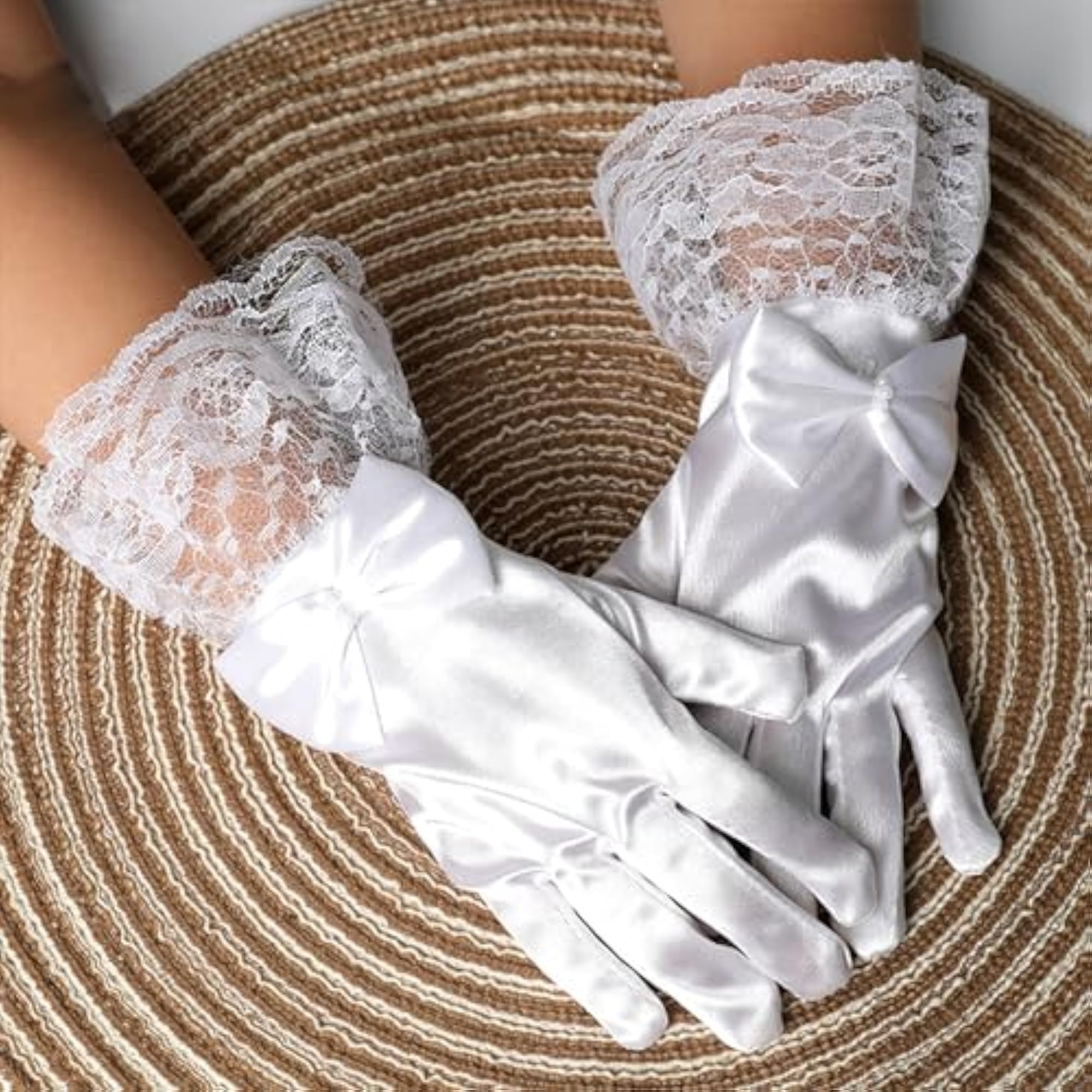6pc First Communion Veil Set for Girls, Bow Veil & Gloves