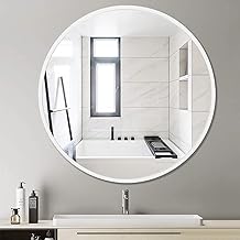 The Arts Box Round Iron Metal Decorative HD Clear Image Wall Mount Round Wall Mirror with Hook for Hanging on Wall for Bedroom, Home Decor, wash Basin, Vanity, Makeup, Bathroom (White 20 Inch)