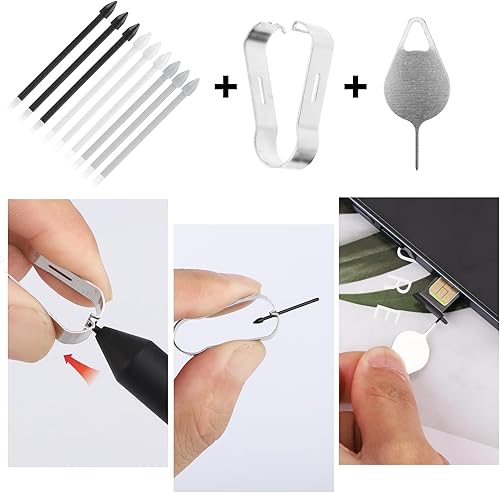 Miniatura 3 de 9 puntas de lápiz digital para Samsung Galaxy S23 Ultra con clip y alfiler, puntas de repuesto para bolígrafos de fibra de carbono, punta de lápiz