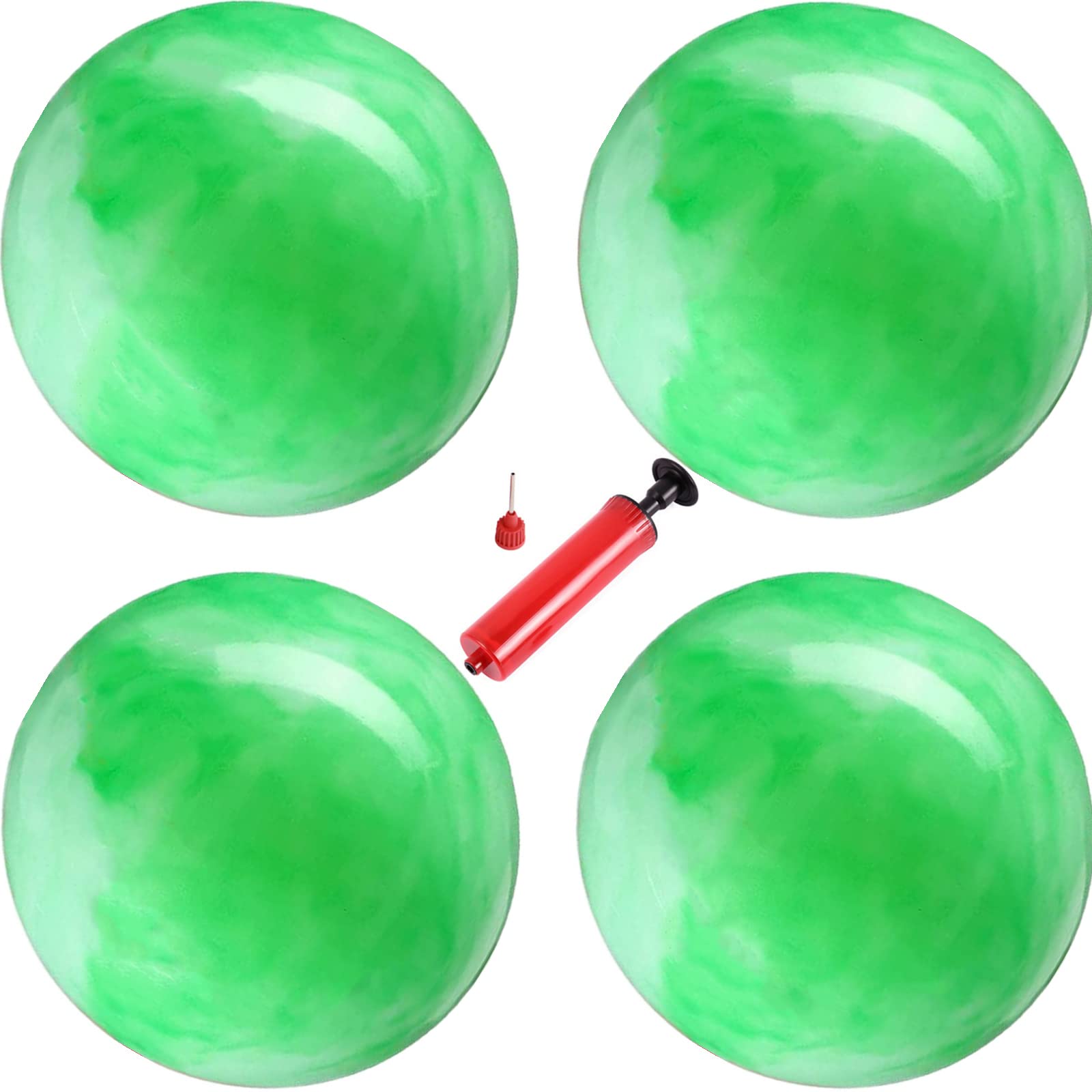 4 Pcs Marbleized Bouncy Balls & 1 Pump 9 Inch Inflatable Sensory Balls Beach Ball Kickball Bouncy Balls School Playground Ball Will Provide Hours of Fun and Entertainment for You and Your Family
