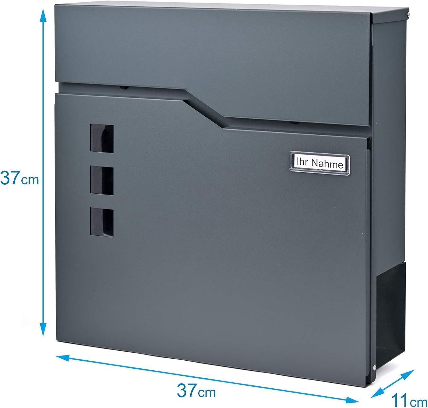 Verda Briefkasten Anthrazit mit Zeitungsfach, AkzoNobel Powder Coatings Lackierung, 2X Schlüsseln, Namensschild, personalisiert Briefkasten, Designer Wandbriefkasten, Edehlstahl SN3678-1