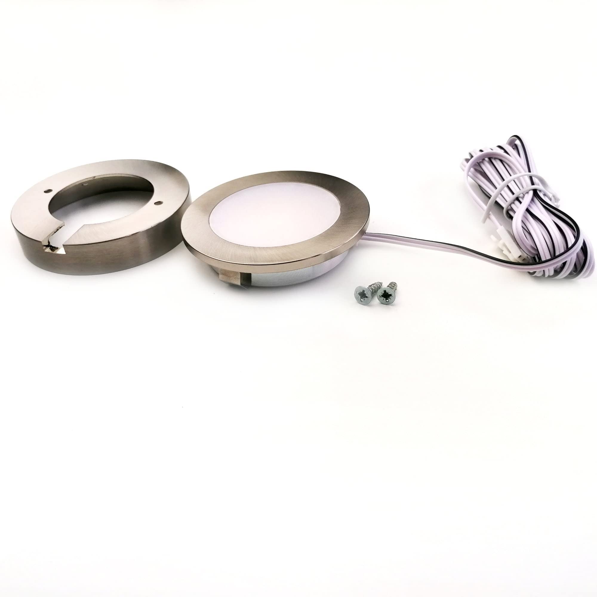 kalb | 3er Set LED Einbauspot Unterbauspot 6,3cm ∅ Einbaustrahler für Möbel inkl. Aufsatzring, Edelstahl gebürstet, 12VDC, 3 Watt, warmweiß