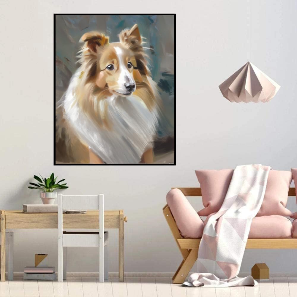 Paint by Numbers for Adults Beginners Shetland Sheep Dog Gift Birthday Anniversary or Any Festival. DIY Acrylic Painting Kit for Room Decor Canvas 16x20inch(40x50cm) Frameless