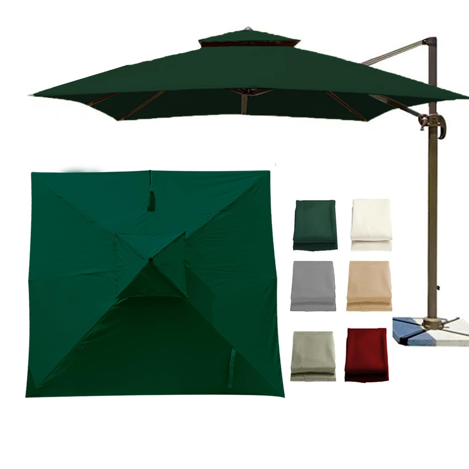 Toile parasol déporté 3x3 décolorée ? Remplacez par ce tissu vert anti-UV