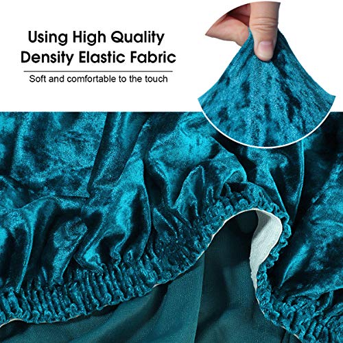 Crushed Velvet Large Size Dining Chair Covers Set of 4,Dining Room Chair Slipcovers,Stretch Elastic Removable Washable High Back Chair Covers for Dining Room,Hotel,Kitchen,Home(Teal,Pack of 4) - Image 3