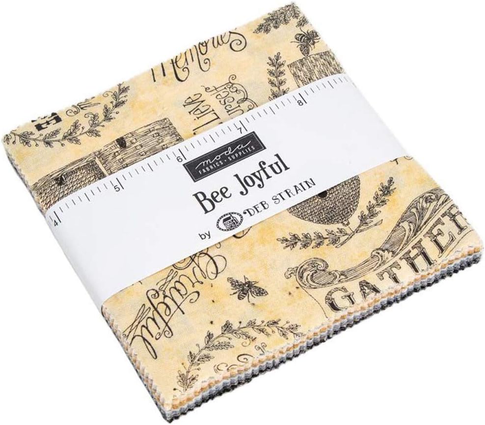 Bee Joyful Charm Pack by Deb Strain; 42-5 Inch Precut Fabric Quilt Squares