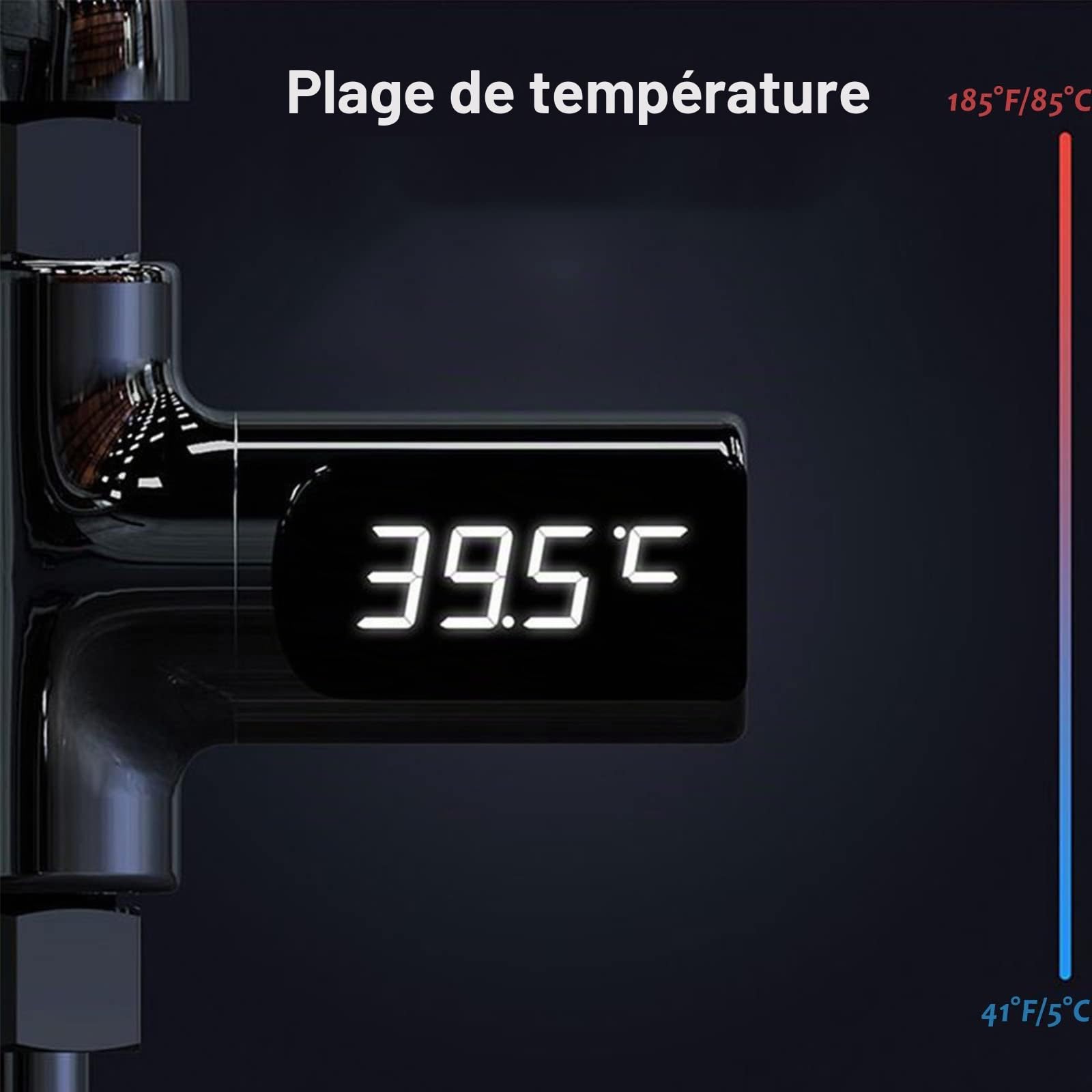 Chesoon Thermomètre de douche à lecture instantanée avec affichage numérique Fahrenheit/centigrade 5-85 ℃ pour le bain de bébé, lumière alimentée par l'eau, affichage rotatif à 360