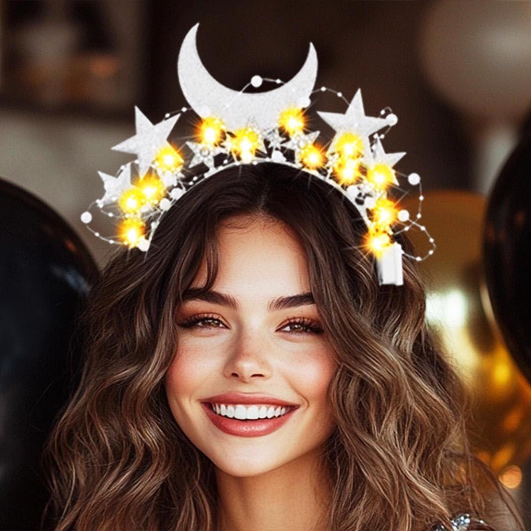 GORTIN Light up Star Headband LED Rhinestones Halo Crown Moon Costume Headwear Glitter Hair Accessories for Women - Image 5