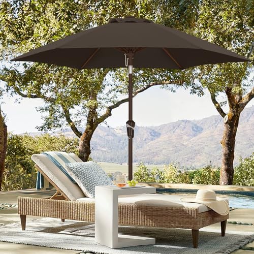 Image of ABCCANOPY 7.5FT Patio Umbrella Outdoor 6 RibsTable Umbrella(Brown) | Fade & UV Resistant Fabric,6 Fiberglass Ribs,Smooth Crank System,Wind Resistance,Great for Patio,Backyard,Garden,Deck