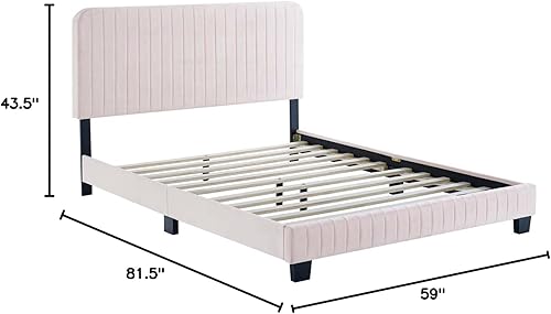 Miniatura 88 de Modway Celine - Base de cama con plataforma de terciopelo capitoné de alto rendimiento, color gris claro Gris,claro,Esmeralda/Sólidos,Gris,Rosa