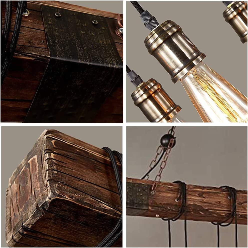 Suspension Industrielle Vintage 8 Lumières En Bois Et Métal Noir - Lustre Rétro E27 Pour Restaurant, Salon, Bar Et Chambre