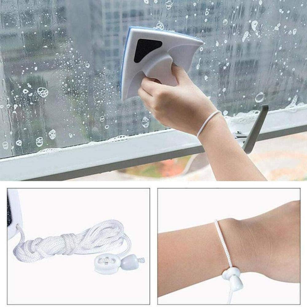 Limpiador de ventanas magnéticas, herramienta de limpieza de ventanas, limpiador de ventanas magnéticas de doble cara, limpiador de doble cara de ventana con 2 largas cuerdas anti-caídas for altas