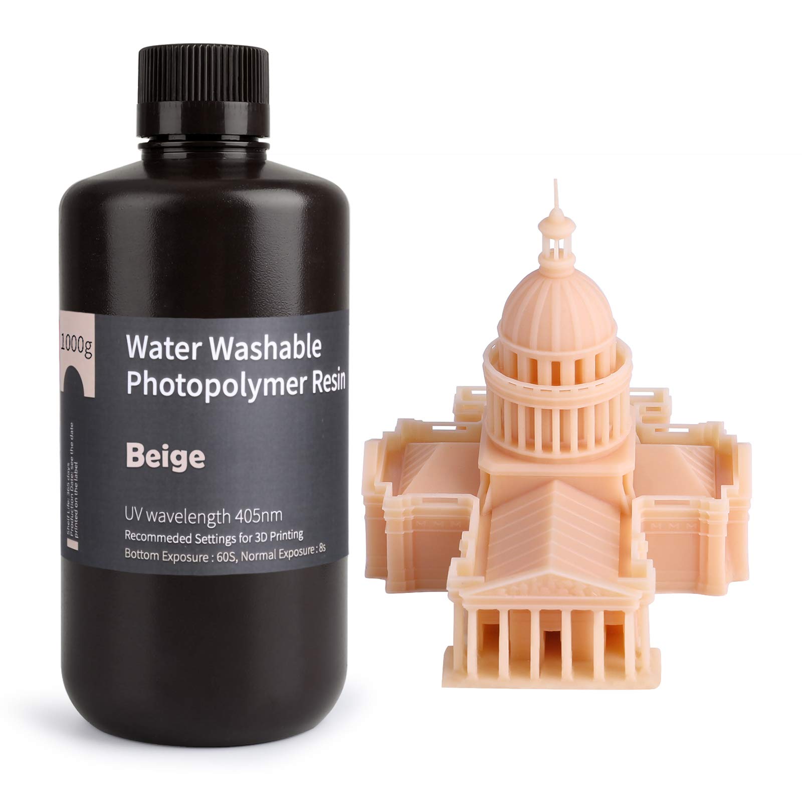 ELEGOO Water Washable 3D Printer Resin LCD UV-Curing Resin 405nm Standard Photopolymer Resin for LCD 3D Printing 1000Gram Beige