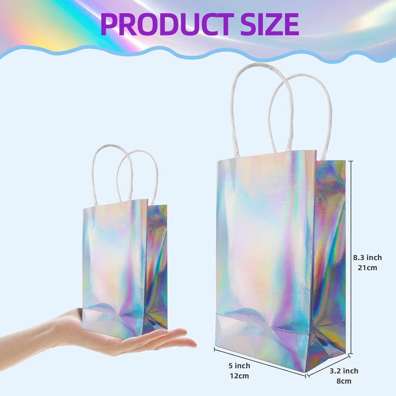 ZXBMS 24 Pack Iridescent Gift Bags with Handles Holographic Party Favor Bags for Birthday Graduation Wedding Baby Shower Reusable 8.3x5x3.2 inch - Image 2