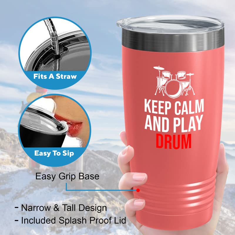 Taza para músicos: Tumbler de 20 oz con diseño de baquetas y lema 'Play Drum' en edición cobre miniatura 4