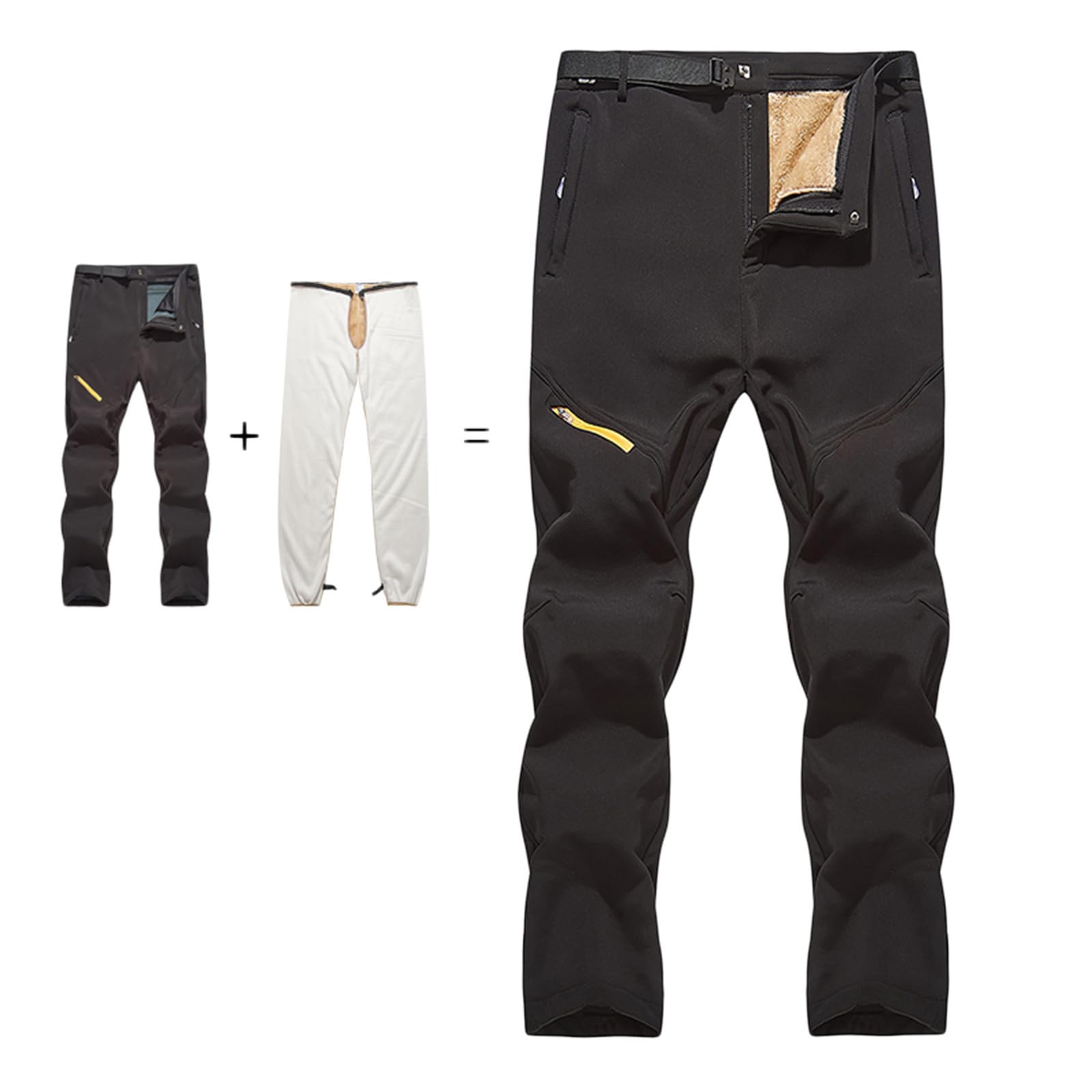 Generisch Pantalones de invierno para hombre, forro polar, desmontable, dos piezas, doble engrosado, cálido pantalón de esquí