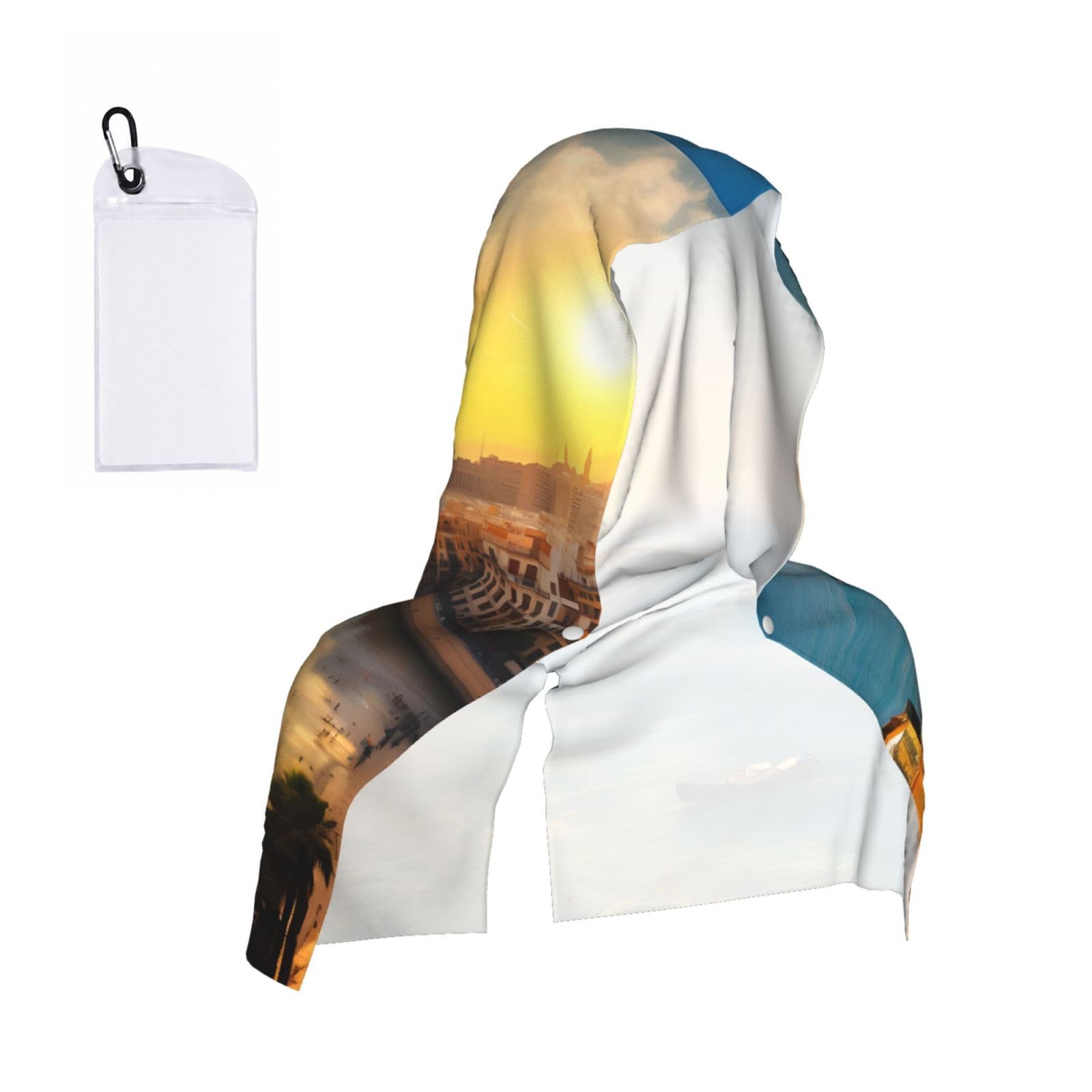 CNTDBU Sunset in Barcelona Cooling Towel Hooded-Instant Chill Neck Cover for Sports, UV Cooling Rag for Running Gym