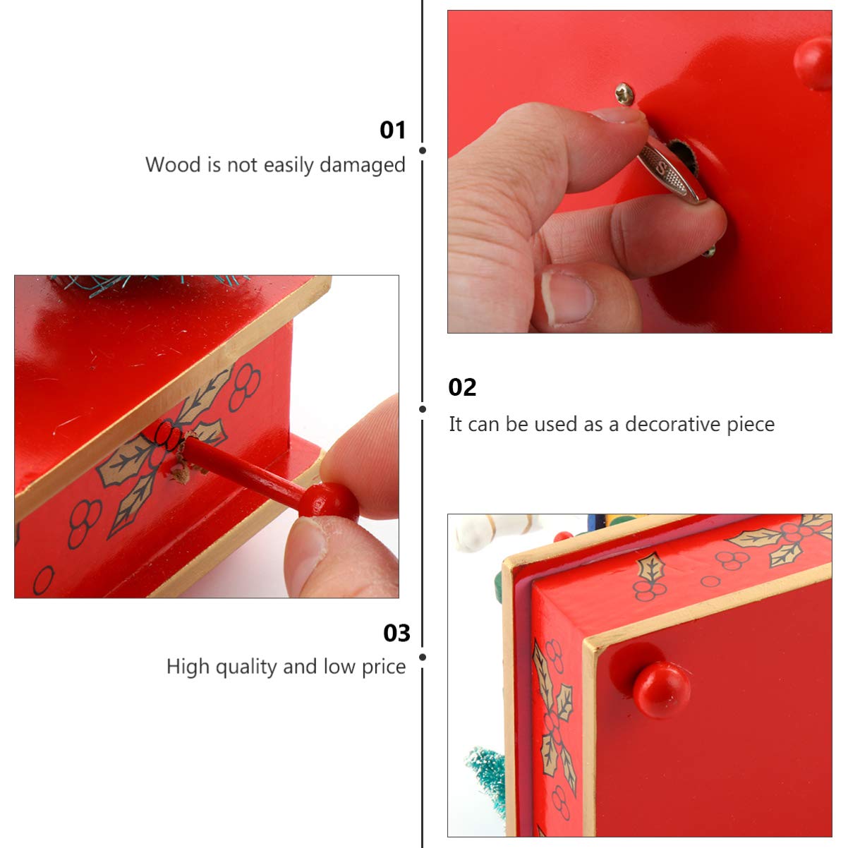 VOSAREA Boîte à Musique en Bois Portable pour Garçon et Filles Décoration de Noël Adorable, Facile à Utiliser, pour Salon ou Bureau