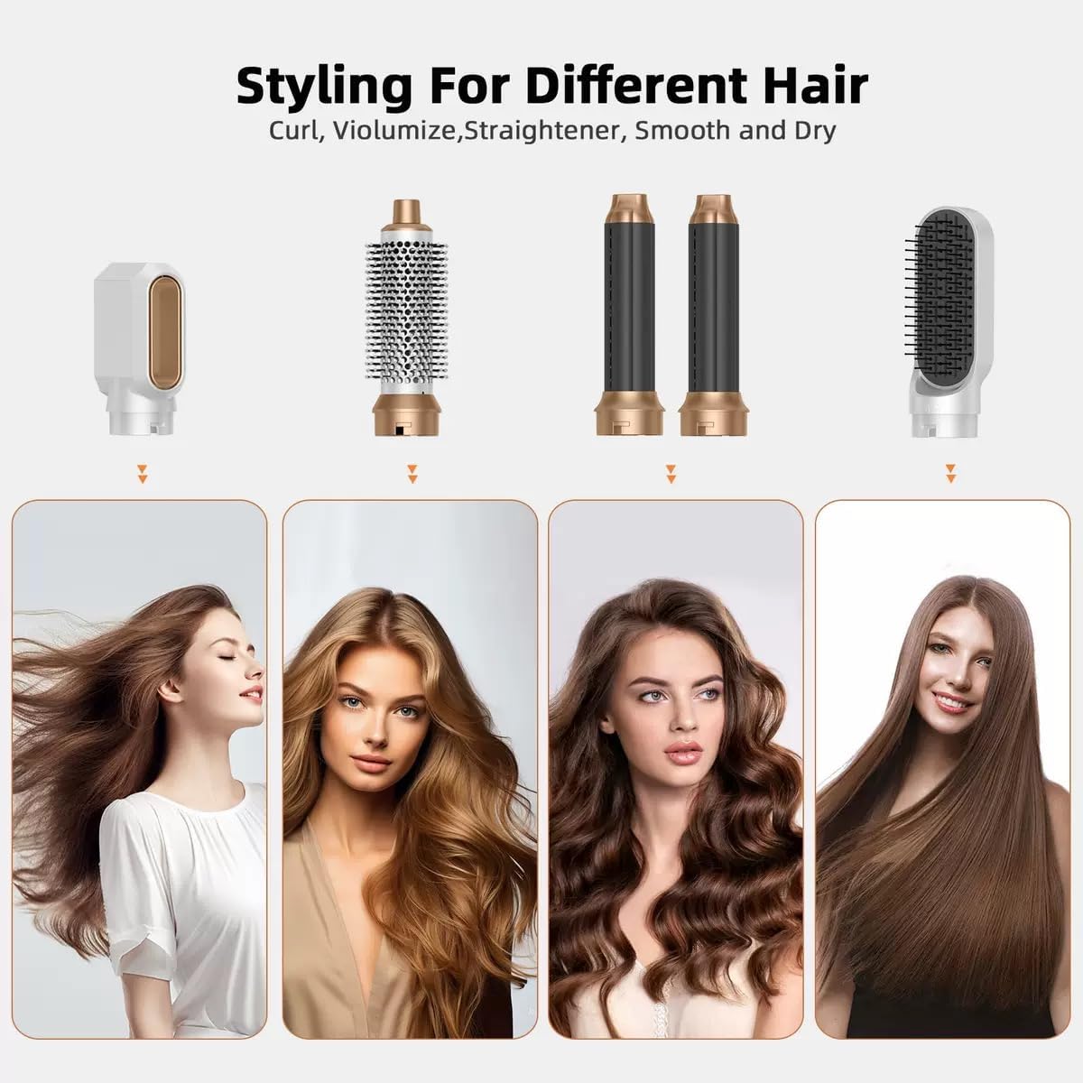 Hey Curls toronto 5-in-1 Hot Air Styler & Blow Dryer Brush, Negative Ionic Feature for Efficient Drying, Frizz Management, Curling, Volumizing & Straightening (White)