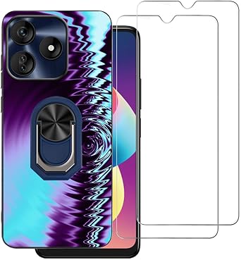 for Vortex J24 Case Compatible for Vortex J24 Phone Case Cover 2 Pack Screen Protector Stand 3D Wave Design Cute Ring Kickstand for Men Boys Soft TPU Shockproof Full Body -Purple