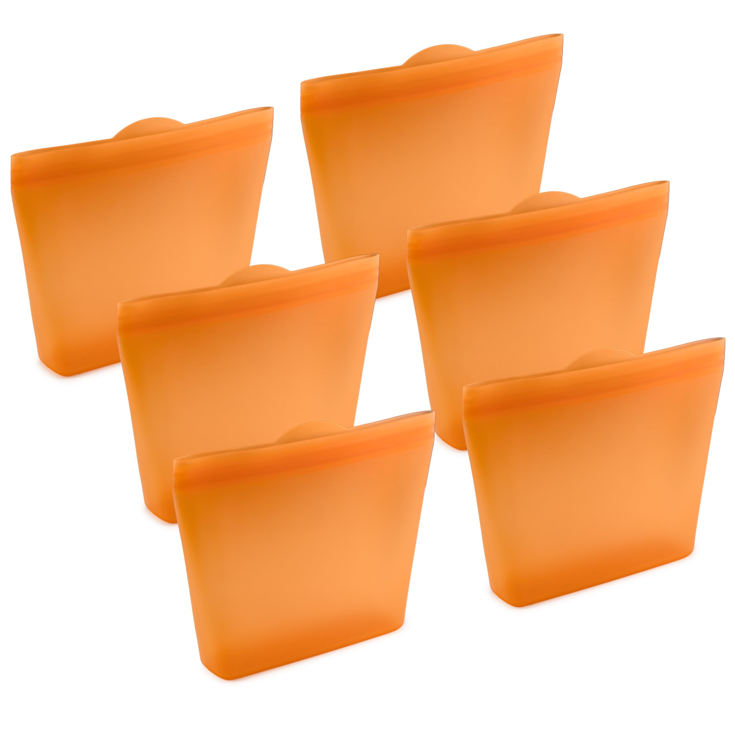Reusable Sandwich Bags - Set of 6 Firecracker Orange Silicone Freezer Bags, Airtight Leak Resistant Reusable Zip Bags for Kitchen Home Food Prep, Microwave & Sous Vide Safe
